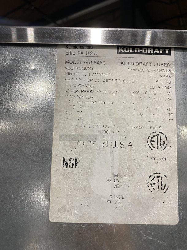 Nice! Kold Draft Commercial Ice Making Machine On All Stainless Steel Bin! On Legs! Model: G1564AC 208/230V 1 Phase!  - Image 4 of 7