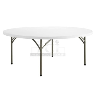 BRAND NEW SCRATCH & DENT! Lancaster Table & Seating 72" Round Heavy-Duty Granite White Plastic Folding Tables. 12x Your Bid
