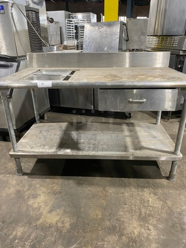 WOW! Commercial Worktop/ Prep Table! With Back Splash! With Single Drawer! With Storage Space Underneath! Solid Stainless Steel! On Legs! - Image 1 of 7
