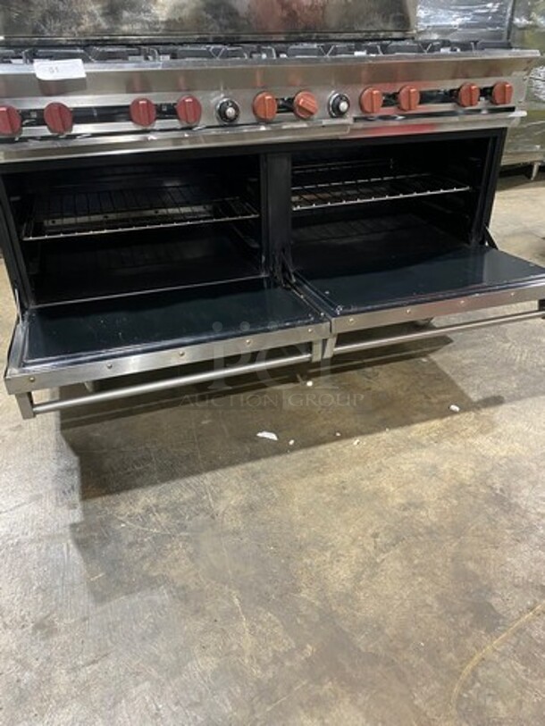 SWEET! DCS Commercial Natural Gas Powered 10 Burner Stove! With Raised Back Splash And Salamander Shelf! With 2 Oven Underneath! All Stainless Steel! On Casters! WORKING WHEN REMOVED! - Image 5 of 10