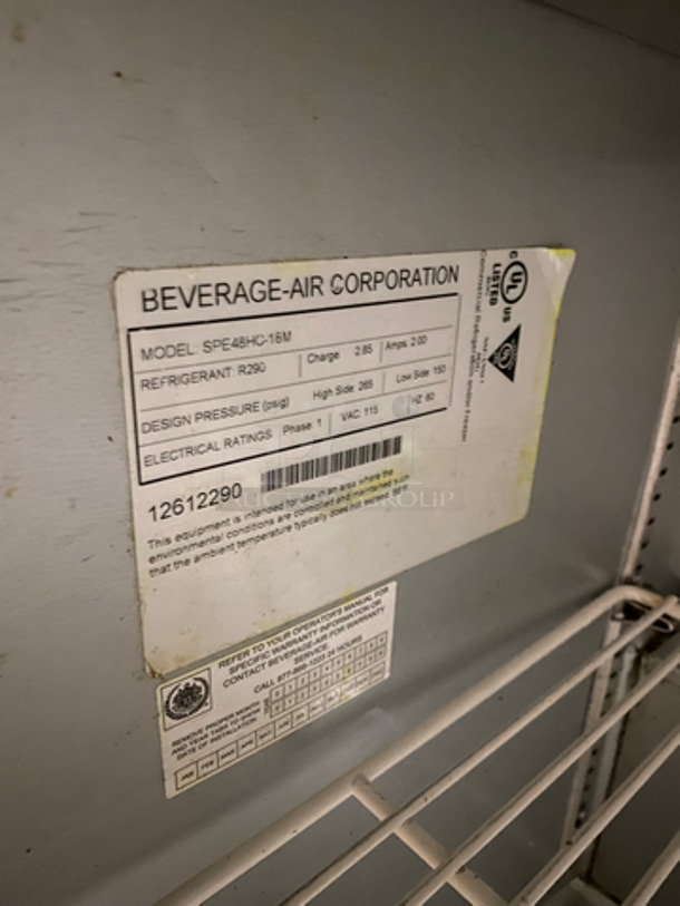 Beverage Air Commercial Refrigerated 2 Door Sandwich Prep Table! With Poly Coated Racks! All Stainless Steel! On Casters! Model: SPE48HC18M SN: 12612290 115V 60HZ 1 Phase - Image 7 of 8