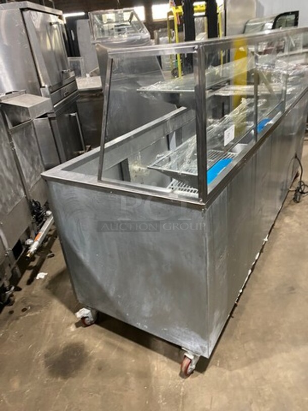 LATE MODEL! 2018 Leader Commercial Refrigerated Food Serving Station Counter/ Cold Pan! With Sneeze Guard! Stainless Steel Body! On Casters! Model: LM96SB SN: AB03M3002 115V 60HZ 1 Phase - Image 5 of 11