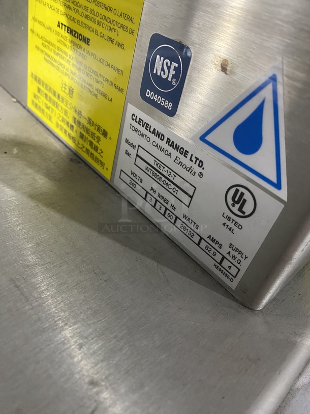 NEW! NEVER USED! Cleveland Commercial Countertop Electric Powered Jacketed Tilting Soup Kettle! On Equipment Stand! All Stainless Steel! On Legs! Model: TKET12T SN: WT680804C01 240V 60HZ 3 Phase - Image 8 of 10