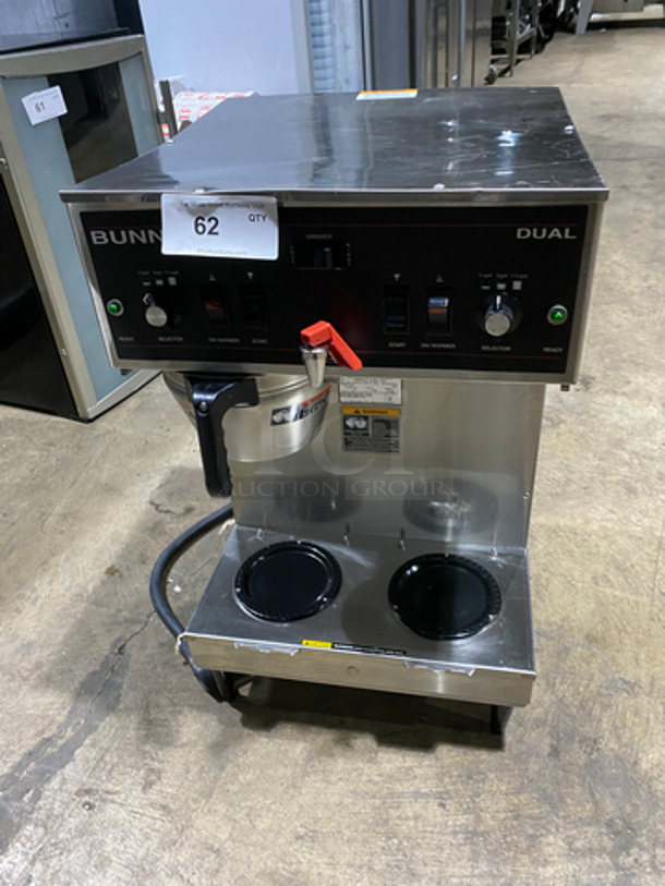 Bunn Commercial Countertop Dual Coffee Maker! With Hot Water Line! 2 Coffee Pot Warmers! Stainless Steel Body! On Small Legs! Model: DUAL SN: DUAL030342 120/208V 60HZ 1 Phase