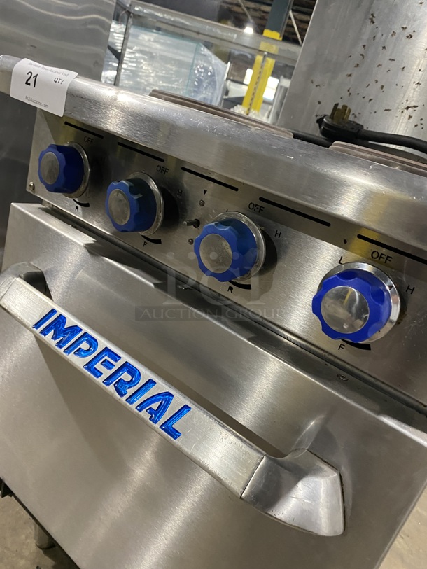 Sweet! Imperial Electric Powered 4 Burner Hot Plate Range w/ Oven and Raised Back Splash! Stainless Steel! On Legs!  - Image 6 of 7