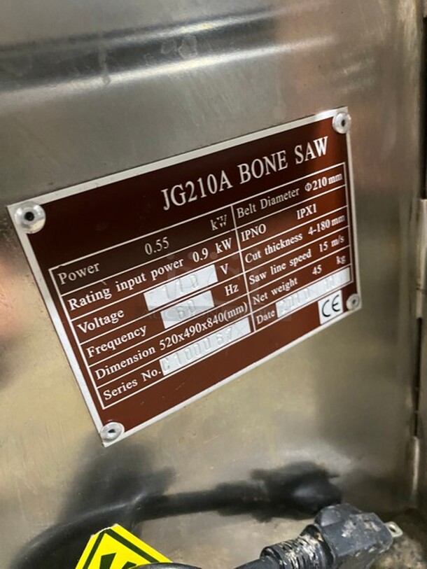 Commercial Countertop Bone/ Meat Saw! All Stainless Steel! Model: JG210A SN: C100067 110V - Image 8 of 9