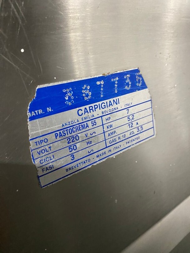FAB! Carpigiani Commercial Floor Style Gelato Cream Cooker/Pasteurizer! All Stainless Steel! Model PASTOCREMA 55 Serial 387735! 220V 3 Phase! On Casters! - Image 10 of 11