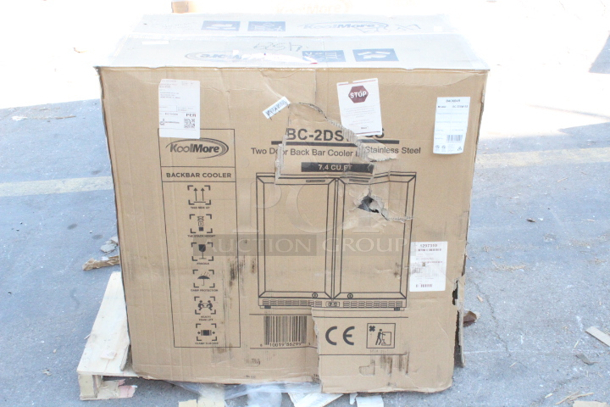 BRAND NEW SCRATCH & DENT! Koolmore BC-2DSW-SS 35 in. Two-Door Back Bar Refrigerator - 7.4 Cu Ft. WORKING!! IN THE ORIGINAL BOX.  - Image 2 of 3