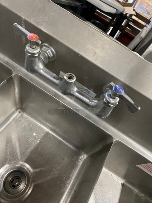 Commercial 3 Compartment Dish Washing Sink! With Dual Side Drain Board! With Back Splash! With Handles! All Stainless Steel! - Image 7 of 8