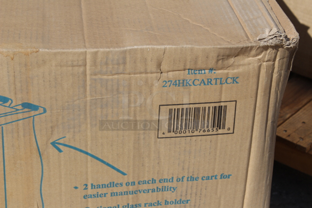 BRAND NEW SCRATCH & DENT! Lavex 274HKCARTLCK  Hotel / Housekeeping Cart - Large Locking Three Shelf. Box is damaged, handle on cart is damaged.   - Image 4 of 5