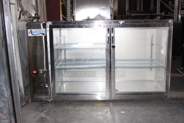 BRAND NEW SCRATCH & DENT! Avantco UBB-60-GT-G-S 60" Stainless Steel Underbar Height Narrow Glass Door Back Bar Refrigerator with Galvanized Top and LED Lighting. Door hinges need to be adjusted. Tested. WORKS PERFECT!!  - Image 9 of 10