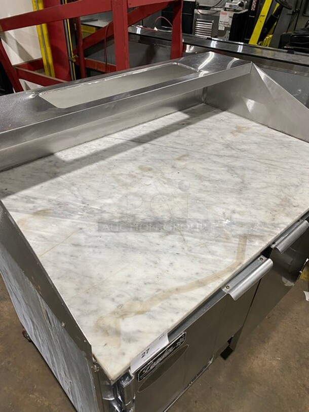 Leader! All Stainless Steel Refrigerated Pizza Marble Table Top! Model DR48SC! 115V! 60HZ! 1Phase! On Casters!
 - Image 6 of 10