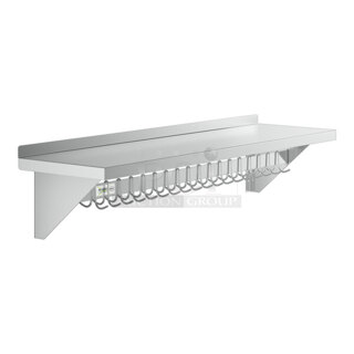 BRAND NEW SCRATCH & DENT! Regency 15" x 60" Stainless Steel Wall Mounted Pot Rack with Shelf and 18 Galvanized Hooks