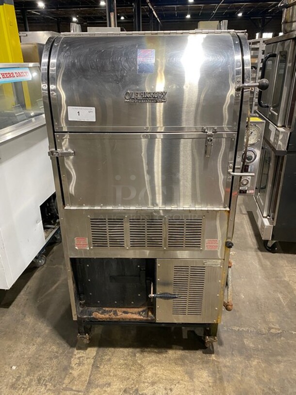 AMAZING! Ole Hickory Pits Wood Burning Barbecue Multi-Use Smoker! Natural Gas Powered! With 4 Oven Racks! All Stainless Steel! Model CTO Serial C161010184! On Casters! WORKING WHEN REMOVED! - Image 1 of 10
