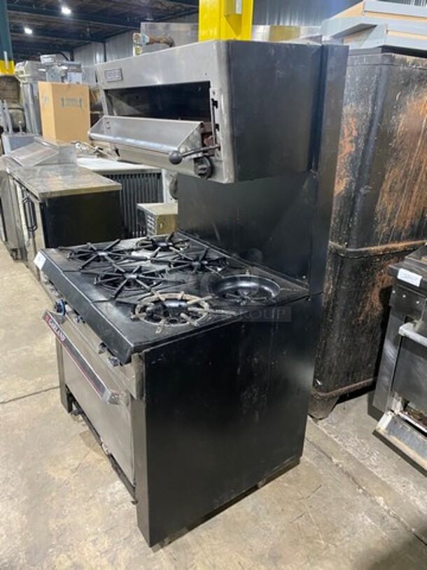 Garland Commercial Gas Powered 6 Burner Stove With Garland Salamander! Oven Underneath! On Legs! - Image 2 of 11