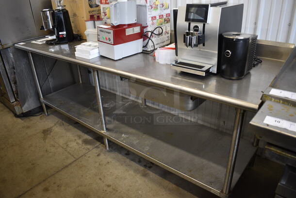 Stainless Steel Commercial Table w/ Back Splash, Drawer and Under Shelf on Commercial Casters. 96x30x39.5