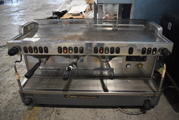 La Cimbali M29 Stainless Steel Commercial Countertop 3 Group Espresso Machine w/ 3 Portafilters and 2 Steam Wands. 208-220 Volts, 1 Phase. 38x23x22 - Image 1 of 7
