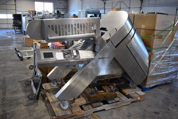 HARD TO FIND! Bizerba A510 Stainless Steel Commercial Floor Style Fully Automatic Industrial Slicer Stacker on Commercial Casters. Goes GREAT w/ Lot # 203! Retail Price $89,000! 208 Volts, 3 Phase. 84x32x60 - Image 2 of 12
