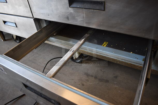 Delfield Stainless Steel Commercial 4 Drawer Chef Base on Commercial Casters. Goes GREAT w/ Item 245! 75.5x30x26. Tested and Working! - Image 3 of 7