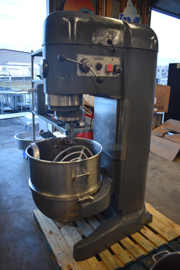 Hobart V-1401 Metal Commercial Floor Style 140 Quart Planetary Dough Mixer w/ Stainless Steel Mixing Bowl, Bowl Adapter, Paddle, Whisk and Dough Hook Attachments. 200 Volts, 3 Phase. 32x48x70 - Image 2 of 11
