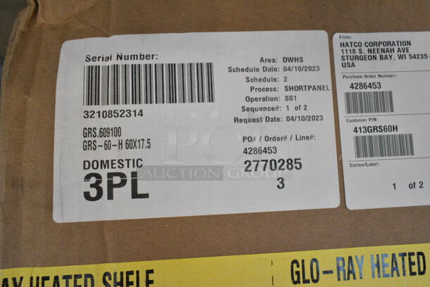 BRAND NEW IN BOX! Hatco GRS-60-H 60" x 17 1/2" Glo-Ray Stainless Steel Portable Heated Shelf Warmer. 120 Volts, 1 Phase.  - Image 3 of 4