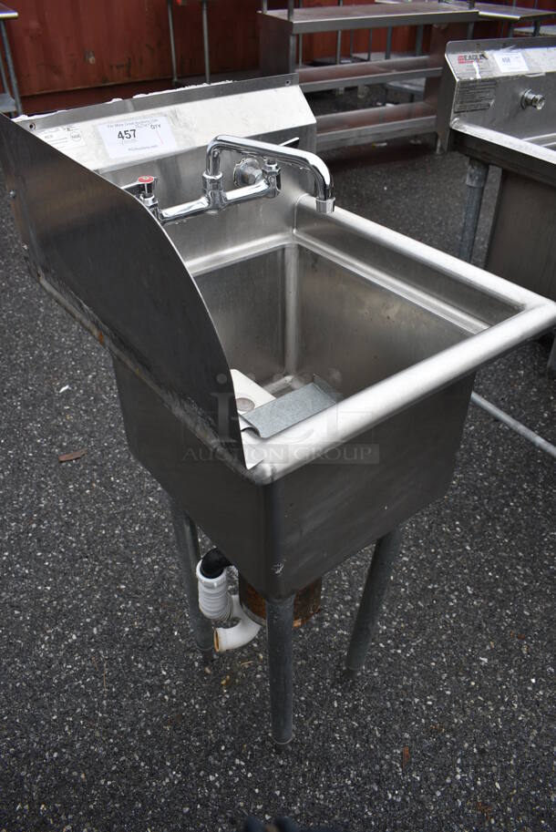 Stainless Steel Commercial Single Bay Sink w/ Insinkerator Badger Garbage Disposal, Faucet, Handles and Left Side Splash Guard. 19x22x44. Bay 14x16x10 - Image 6 of 8
