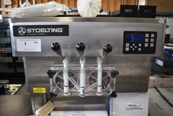 BRAND NEW! 2022 Stoelting O231-30912F Commercial Stainless Steel Air Cooled Soft Serve Ice Cream Machine With 2 Hoppers. Includes Box of Commercial Casters, Operators Manual And Cleaning Supplies. 208-230V, 3 Phase. Tested And Working!  - Image 3 of 12