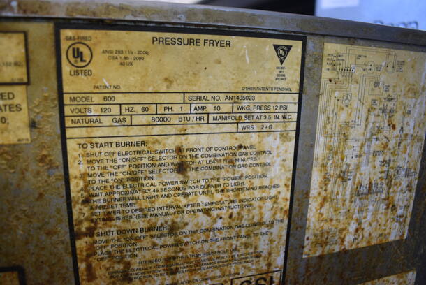 Henny Penny Model 600 Stainless Steel Commercial Floor Style Natural Gas Powered Pressure Fryer on Commercial Casters. 80,000 BTU. 18.5x38x49 - Image 6 of 7