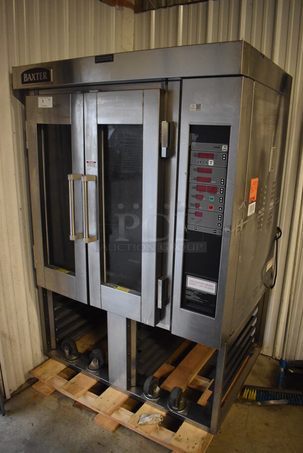 Baxter OV300G Stainless Steel Commercial Floor Style Natural Gas Powered Mini Rotating Rack Oven w/ Lower Pan Rack. Comes w/ Rack and Commercial Casters. 48x36x70 - Image 2 of 8