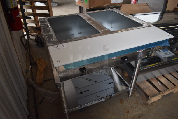 BRAND NEW SCRATCH AND DENT! 2022 Eagle SHT2-LP Stainless Steel Commercial 2 Well Gas Powered Steam Table w/ Cutting Board and Under Shelf. 33x31x34.5. Tested and Working! - Image 7 of 7