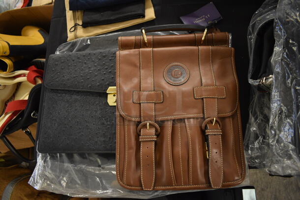 2 Various Bags; JL Powell Brown Leather Map Case and Black Bag. 11x4x15, 15x3x11.5. 2 Times Your Bid!