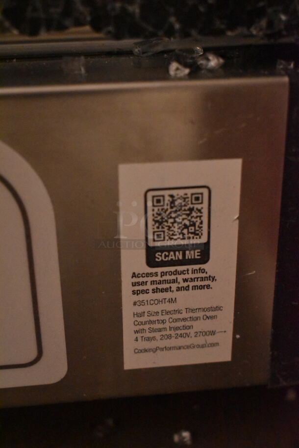 BRAND NEW SCRATCH AND DENT! Cooking Performance Group CPG 351COHT4M Stainless Steel Commercial Electric Thermostatic Countertop 4 Tray Half Size Convection Oven with Steam Injection. See Pictures For Broken Glass Door. 208-240 Volts, 1 Phase.  - Image 8 of 8