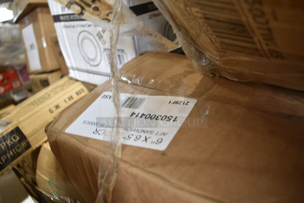 PALLET LOT of 40 BRAND NEW Boxes Including 5001RTSELNAT Lavex Select 1-Ply Natural Kraft Paper Towel Roll, 665 Feet / Roll - 6/Case, 130ROLLKFSSH Visions 18" x 15 1/2" Pre-Rolled Linen-Feel White Napkin and Hammersmith Heavy Weight Silver Plastic Cutlery Set - 100/Case, 500AL301BALL Ball 9 oz. Customizable Aluminum Cup with Ball Logo Design - 645/Case, 128HD32COMBO ChoiceHD 32 oz. Microwavable Translucent Plastic Deli Container and Lid Combo Pack - 240/Case, 394325L Noble NexGen Powder-Free Disposable Blue Hybrid 3 Mil Thick Gloves - Large - 1000/Case, 50010CAFE Choice 10 oz. Cafe Print Poly Paper Hot Cup - 1000/Case, 2 Box 5001RT800B Lavex 8" White Hardwound Paper Towel, 800 Feet / Roll - 6/Case, 2 Box 395RPO9 EcoChoice Compostable Sugarcane / Bagasse 9" Plate - 500/Case, 128HD16BULK ChoiceHD 16 oz. Microwavable Translucent Plastic Deli Container - 480/Case, 150300414 Bagcraft EcoCraft 6" x 6 1/2" Grease-Resistant Sandwich Bag - 2000/Case, 347RPBD10WHS Visions 10" White Plastic Plate with Silver Bands - 120/Case. 40 Times Your Bid! - Image 12 of 12