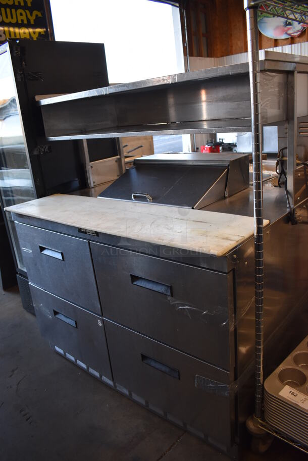 Delfield Stainless Steel Commercial Sandwich Salad Prep Table Bain Marie Mega Top w/ 4 Drawers and Over Shelf on Commercial Casters. 48x33x55. Tested and Working! - Image 2 of 9