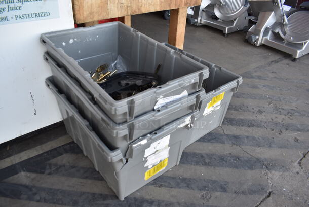 ALL ONE MONEY! Lot of 4 Gray Poly Bins w/ Silverware Including Forks - Image 2 of 5