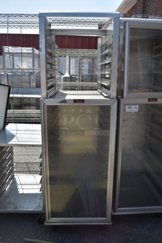 Lockwood CA72-RR12-6R Commercial Stainless Steel Combination Open Air And Storage Display Cabinet With Pan Racks On Commercial Casters.