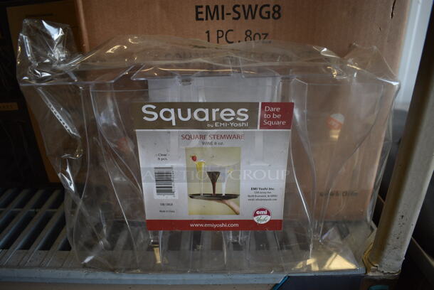 ALL ONE MONEY! Lot of 8 Packs of 6 BRAND NEW IN BOX Yoshi Squares Clear Plastic Wine Glasses. Total of 48. 3x3x7.5