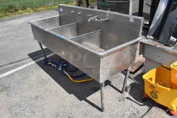 Stainless Steel Commercial 3 Bay Sink w/ Faucet and Handles. Bays 23x23x12 - Image 3 of 8