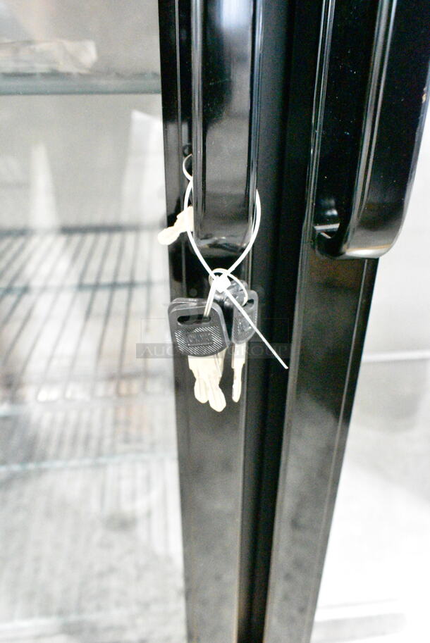 BRAND NEW SCRATCH AND DENT! 2024 Avantco 178UBB72GHC 73" Black Counter Height Narrow Glass Door Back Bar Refrigerator with LED Lighting. 115 Volts, 1 Phase. Tested and Working! - Image 9 of 10