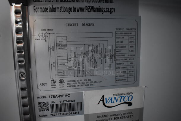 Avantco 178A49FHC Stainless Steel Commercial 2 Door Reach In Freezer w/ Poly Coated Racks on Commercial Casters. 115 Volts, 1 Phase. Tested and Does Not Power On - Image 8 of 8