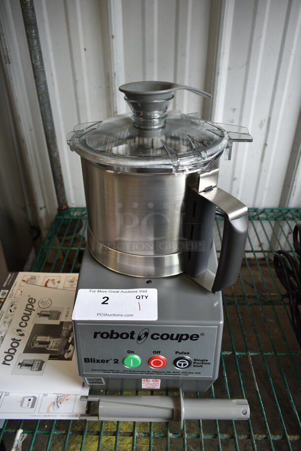 BRAND NEW SCRATCH AND DENT! Robot Coupe Blixer 2 Stainless Steel Commercial Countertop Food Processor w/ Bowl, Lid and S Blade. 120 Volts, 1 Phase. Tested and Working!