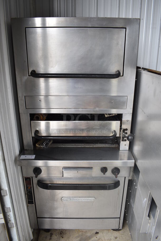 Southbend Model P32D-3240 Stainless Steel Commercial Natural Gas Powered Upright Vertical Broiler on Commercial Casters. 32x37x72