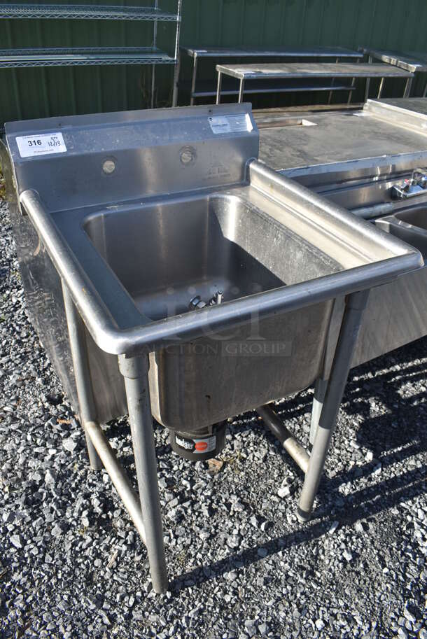 Advance Tabco Stainless Steel Commercial Single Bay Sink w/ Insinkerator Garbage Disposal. 25x26.5x42 - Image 5 of 7