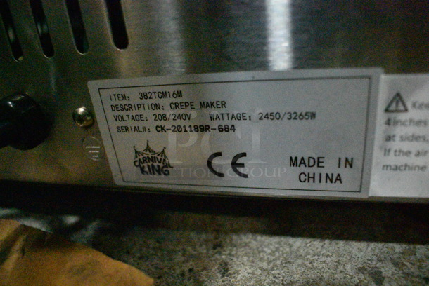 BRAND NEW SCRATCH AND DENT! Carnival King 382TCM16M Stainless Steel Countertop 16" Non-Stick Crepe Maker. 208/240 Volts, 1 Phase.  - Image 6 of 6