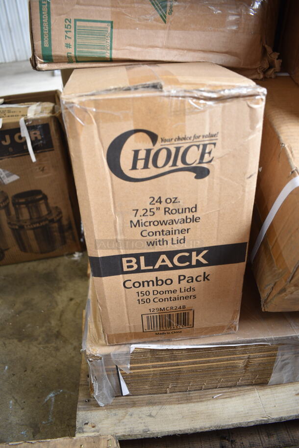 PALLET LOT of 26 BRAND NEW Boxes Including 347RPBD10WHS Visions 10" White Plastic Plate with Silver Bands - 120/Case, 5014046XXH Lavex Pro 45 Gallon 3 Mil 40" x 46" Low Density Heavy-Duty Industrial Contractor Black Trash Bag / Can Liner - 50/Case, 612605070 Choice Full Size Foil Steam Table Pan Deep 3 3/8" Depth - Full Size Deep - 50/Case, 500CC16 Choice Clear PET Customizable Plastic Cold Cup - 16 oz. - 1000/Case, 2 Box 129MCS28B Choice 28 oz. Black Rectangular Microwavable Heavy Weight Container with Lid 8 3/4" x 6 1/4" x 1 3/4" - 150/Case, 500L1020B Choice Black Hot Paper Cup Travel Lid for 10-24 oz. Standard Cups and 8 oz. Squat Cups - 1000/Case, 9CPWCR Dart 9" 3 Compartment White Non-Laminated Round Foam Plate - 500/Case, 5014347HVY Hercules Trash Bags, 999P400C Choice 4 oz. Clear Plastic Souffle Cup / Portion Cup - 100/Pack, 600WS1236 Regency 18 Gauge Stainless Steel 12" x 36" Solid Wall Shelf, 795PTOKFT8 Choice Kraft Microwavable Folded Paper #8 Take-Out Container 6" x 4 3/4" x 2 1/2" - 300/Case, 966TALLFLDB Choice White Tall-Fold 6" x 13" Dispenser Napkin - 8000/Case. 26 Times Your Bid!  - Image 12 of 12