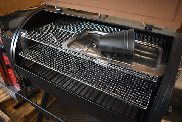 Backyard Pro PL2030 Metal Floor Style Outdoor Portable Wood-Fire Pellet Grill and Smoker Grill on Commercial Casters. Used a Few Times at Trade Show. 54x24x45. Tested and Working! - Image 4 of 10