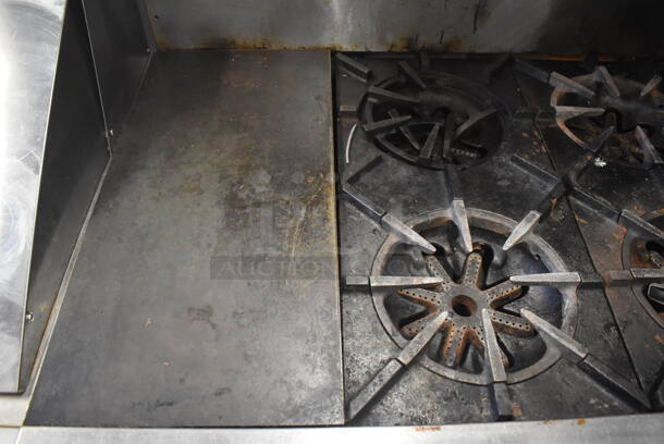 Garland Stainless Steel Commercial Natural Gas Powered 4 Burner Range w/ Left Side Flat Top Griddle, Oven, Over Shelf and Back Splash. 36x30x60 - Image 4 of 6