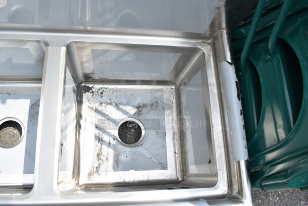 BRAND NEW SCRATCH AND DENT! Regency 600S31515 54" 16-Gauge Stainless Steel Three Compartment Commercial Sink with Galvanized Steel Legs and without Drainboards - 15" x 15" x 12" Bowls. No Legs - Image 3 of 8