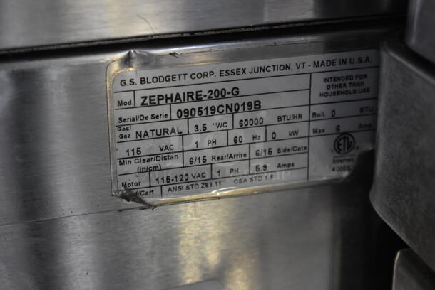 2 Blodgett Zephaire-200-G Stainless Steel Commercial Natural Gas Powered Full Size Convection Ovens w/ View Through Doors, Metal Oven Racks and Thermostatic Controls on Commercial Casters. 60,000 BTU. 2 Times Your Bid! - Image 9 of 9