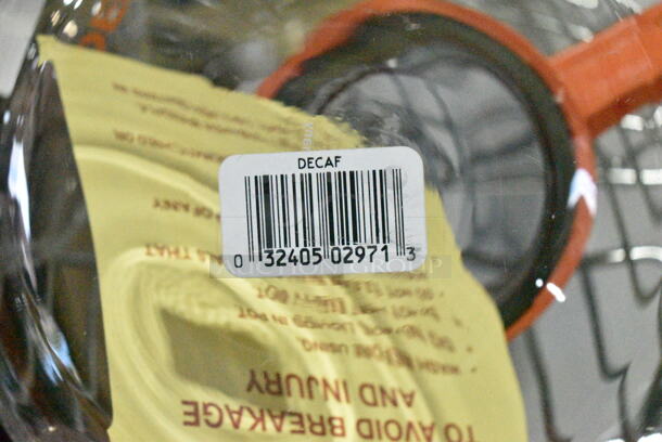 4 BRAND NEW SCRATCH AND DENT! Curtis 70280200403 Glass Decaf Coffee Decanter with Orange Text, Orange Imprint, and Decaf Only Logo. 4 Times Your Bid!  - Image 4 of 4